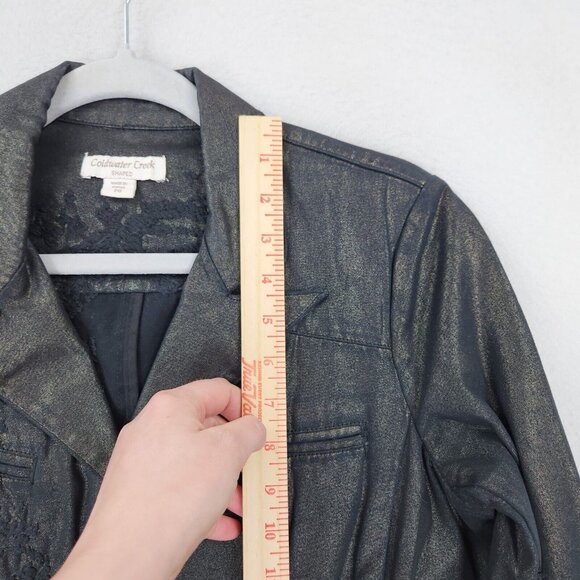 Coldwater Creek Jacket Womens 8 Petite Black Gold Embroidered Shaped Lightweight - Picture 4 of 11